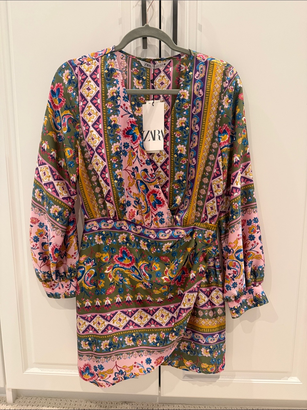 ZARA Paisley Patchwork Wrap Dress - Pink & Olive